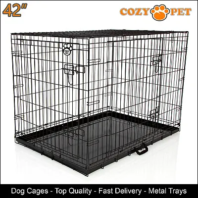 Dog Cage Black 42 Inch Puppy Crate XL Cozy Pet Dog Crates Folding Metal Cages • £48.99