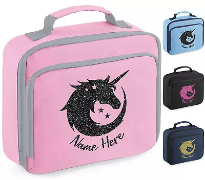 Personalised Unicorn Lunch Bag Girls Glitter School Insulated Any Name Snack Box • £5.45