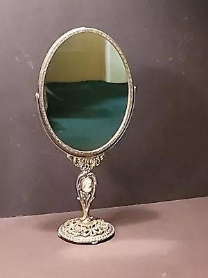 Vintage Ornate Oval Cheval Gold Filigree Framed Mirror On Stand With Cameo • $119.99