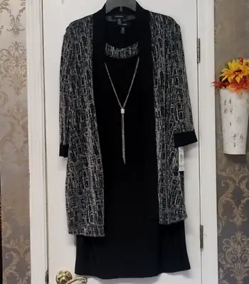R & M Richards Women's 2 Piece Dress And Jacket Set Black Silver Size 16 Nwt • $99.99