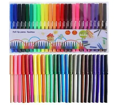 50 Felt Tip Pens Set Fine Fibre Drawing Markers Colouring Art School Colour Kids • £3.95