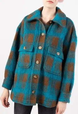 No.6 No 6 Store Wilson Turquoise / Brown Plaid Wool Mohair Jacket Sz 1 $575 • $185
