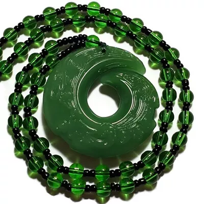 24  Mens Womens Jade Dragon Claw Pendant And Crystal Bead Necklace D935 • $25.95