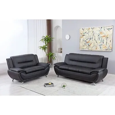 NEW Black Leather Gel 2PC Sofa Set Contemporary Modern Living Room Furniture • $849.99