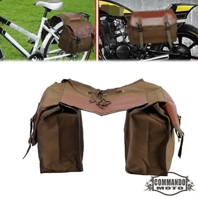 Waterproof Canvas Bicycle Motorcycle Saddlebag Pannier Bag Leather Surface 40L • $37.55