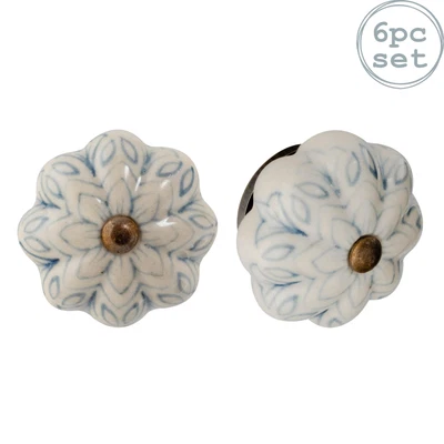 £11.99 • Buy 6x Floral Ceramic Cabinet Knobs Vintage Cupboard Door Drawer Handles Grey