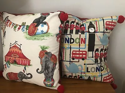 18” Square ‘Circus’ Or ‘London’ Cushion Cover With Pom Poms • £11