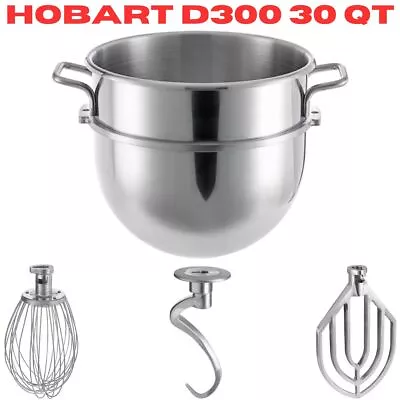 30 QT Mixer Accessories Hobart D300 Mixing Bowl Dough Hook Wire Whip Flat Beater • $118.46