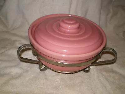 Bauer Gloss Pastel Pink One Quart Casserole And Metal Carrier Vintage CA • $60