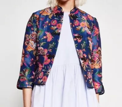 Zara Floral Brocade Jacket Asian Inspired Sz Large • $36.99