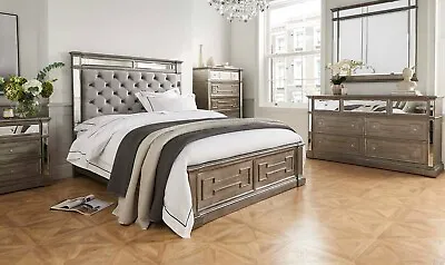 £1569 • Buy Grey & Mirrored 6FT Super King Bed W193cm X D214.3cm X H165.2cm HOLLYWOOD
