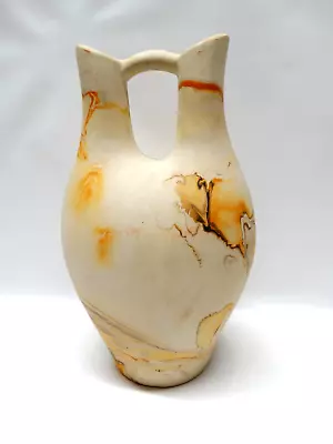 Vintage NEMADJI Double Spout Wedding Vase Jug Orange & Brown Art Pottery 10  VGC • $30