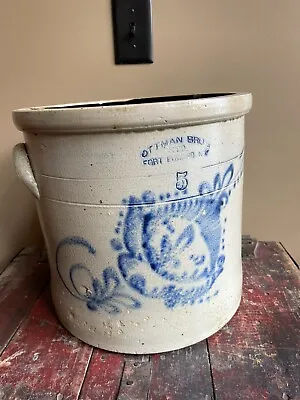 Antique Ottman Bros Fort Edward NY 5 Gal Salt Glaze Blue Cobalt Stoneware Crock • $399.99