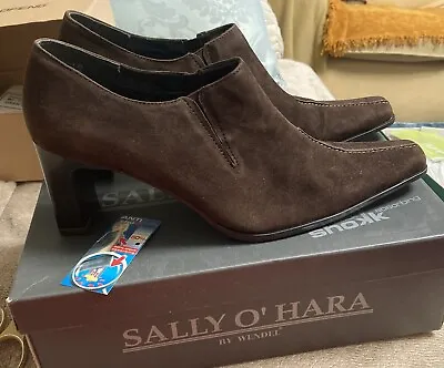 Sally O'Hara Brown Leather Block Heel Court Trouser Shoes UK7.5 EU41 • £15