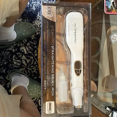 New! ION Steam Pro Hair Straightening Ceramic Brush Iron Professional White • $80