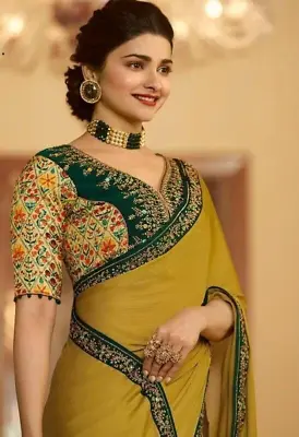 £27.99 • Buy Vichitra Silk Saree Embroidery Bollywood Indian Wedding Party Wear Designer Sari