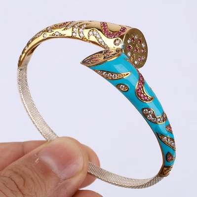 $48 • Buy Enamel Turkish Simulated Ruby .925 Silver & Bronze Bangle Bracelet #43601