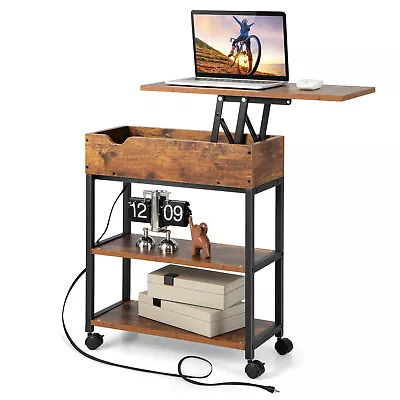 Lift Top End Table With Charging Station Narrow End Table With Storage Shelves • $74.99