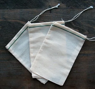 50 (4x6) Cotton Muslin Drawstring Bags Green Hem New Item • $23
