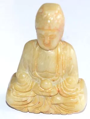 Nephrite  Yellow Brown Jade Carved Sculpture Seated Shakyamuni  Buddha Praying • £25