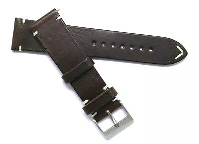 22mm Brown/White Leather Classic Style Men Replacement Watch Band Handmade • $15.95