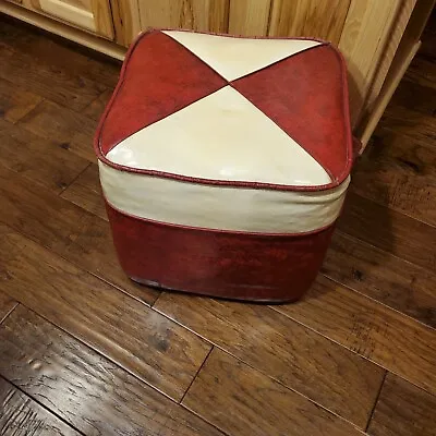 Vintage Mid Century Retro Vinyl Ottoman Hassock Foot Stool 1960s Era Red And • $74