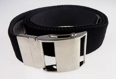 New Mens Womens Unisex Plain Webbing Canvas Belt Shiny Silver Buckle Black Grey • £5.99