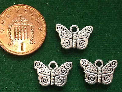 10 Butterfly Charms - Antique Silver - Double Sided Nature Insect Garden  • £2.85