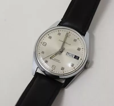 $249.99 • Buy Caravelle Swiss Made Mens Watch Day Date Manual Wind Vintage Stainless 17 Jewel