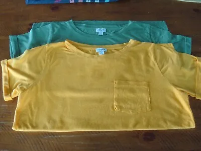 Lot Of 2 T Shirts J Crew Olive Green/Gold SS Pocket T-Shirts Tops-Women's Size S • $14