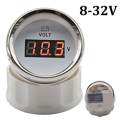 2Inch 52MM White Volt Gauge Voltage Voltmeter 8-32V For Car Truck Marine Red LED • $16.10