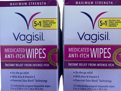 $15.50 • Buy 2 X Vagisil Maximum Strength Anti-Itch Medicated Feminine Intimate Wipes 12ct
