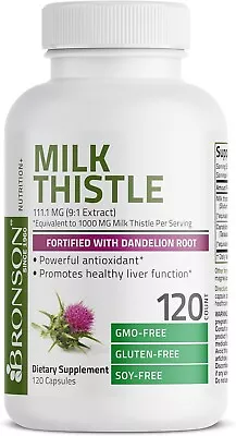 Milk Thistle 1000mg Silymarin Marianum & Dandelion Root Liver Health Support 120 • $15.99