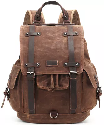 Versatile Canvas Backpack With Leather Accent Ideal For Travel Shoulder Rucksack • $59.98