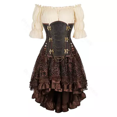 Steampunk Corset Costume Blouse Shoulder Off Underbust Corset Cosplay Dress • $69.61