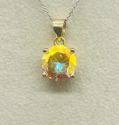 Vintage 925 Sterling Vermeil Citrine Solitaire Pendant Necklace Signed C Italy • $30.59