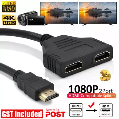 HDMI Splitter 1 In 2 Out Cable Adapter Converter 1080 Multi Display Duplicator • $7.70