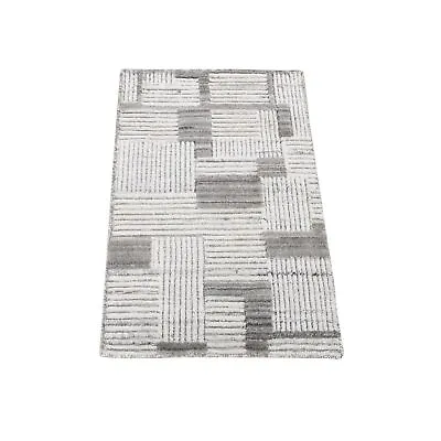 2'x3' Gray Geometric Style Hi And Lo Pure Wool Hand Loomed Mat Rug R80333 • $104.40