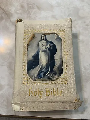Holy Bible The Holy Angels Edition The Catholic Press 1958 White Vintage Antique • $49.99