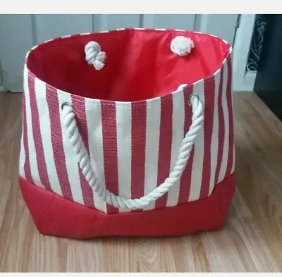 Ladies New Nautical Beach Bag Red/white Striped With Rope Handle • £4.99