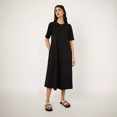 New Warehouse Black Premium T-shirt Midi Dress With Pockets Casual Look Uk 10 • £36