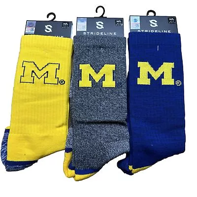 3 PAIRS Michigan Wolverines  Strideline Premium Crew Socks Full Knit MEDIUM/LRGE • $34.99