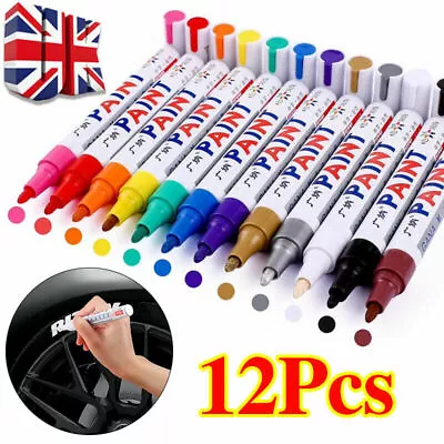 12PC Acrylic Paint Marker Pens Permanent Art Rock Metal Glass Pebble Waterproof • £7.99