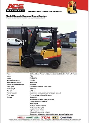 £8750 • Buy TCM FHG18T3 1.8T Container Spec Gas Forklift Hire-£67.50pw Buy-£8750 HP-£43.70pw