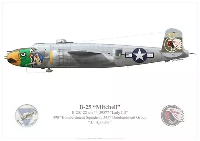 Mitchell   Lady Lil   Print B-25J 498th BS 345th BG US Air Force (by G. Marie) • $10.82