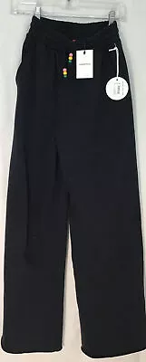 $100 • Buy Staud Sweat Pants Black Wide Leg Cotton Wood Ball Drawstring Nwt Size XS