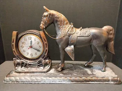 Antique Sessions Horse & Cowboy Western Bronze/Copper Clock On Original Base • $49.88