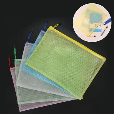 A3 A4 A5 A6 Mesh Zip File Bag Office Document Folder Protective Storage Cases • £2.63