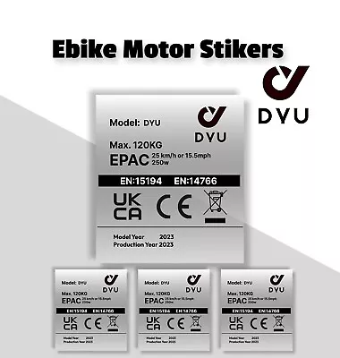 3x EPAC DYU Ebike 250w 15.5mph  Legal Motor Silver Sticker Decal • £3.50