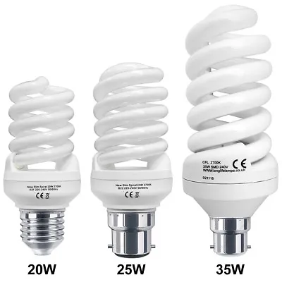Energy Saving Spiral Light Bulb In 20w 25w 35w Cap B22 Or E27  • £5.29